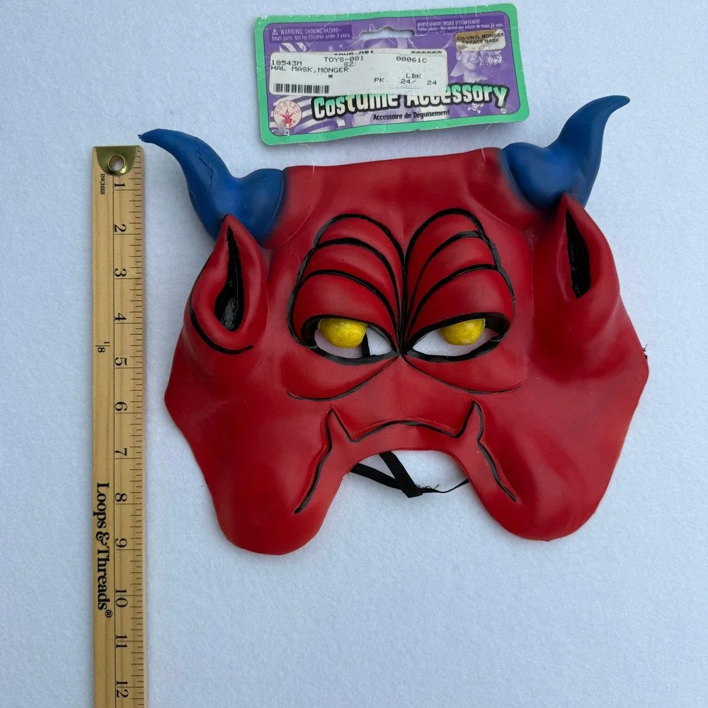 1994 Rubie's Monger Devil Demon Vinyl Half Face Mask NOS Vintage Halloween HTF